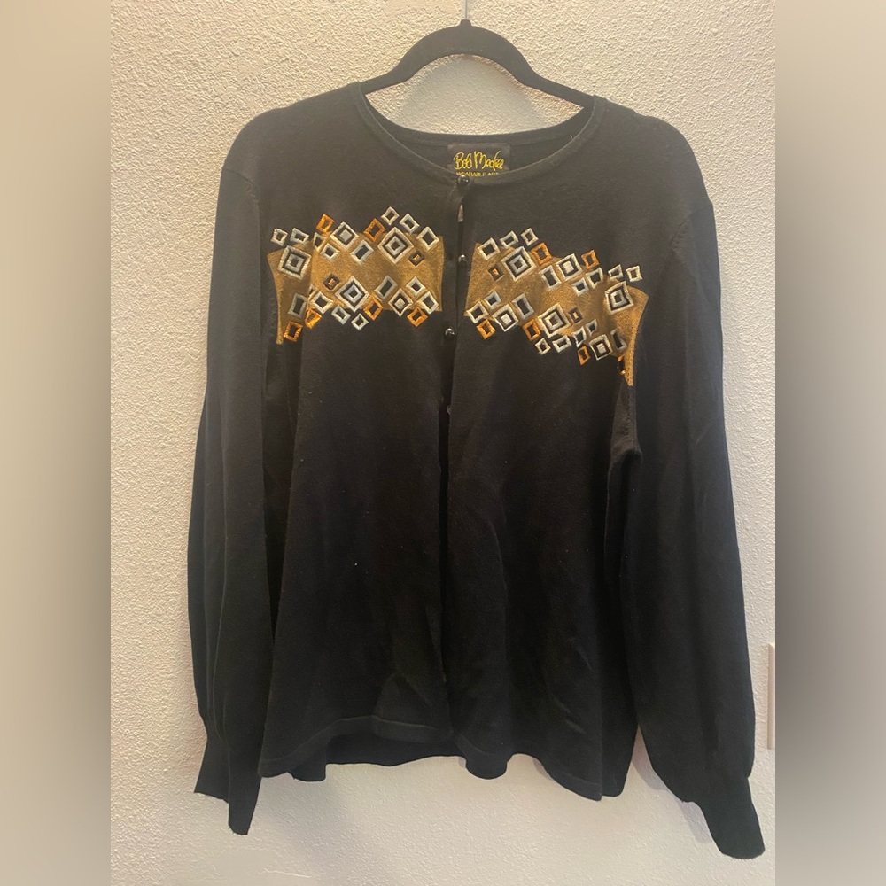 Boby Mackey Cardigan Black With Gold Design Size Large